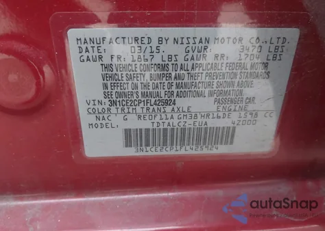 2015 Nissan Versa Note S Plus z USA, uszkodzony, nr VIN 3N1CE2CP1FL425924